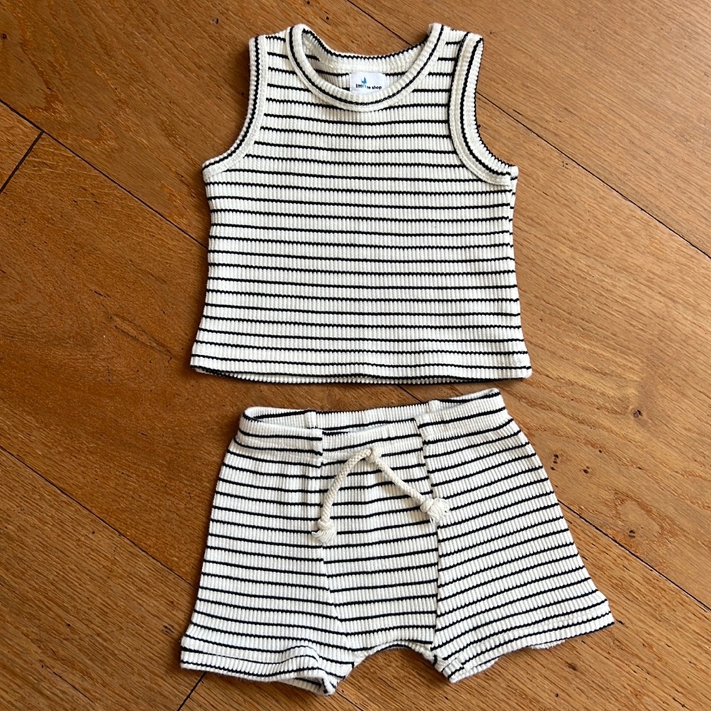 Little One Shop Black & White Shorts and Tank 2-Piece Lounge Set